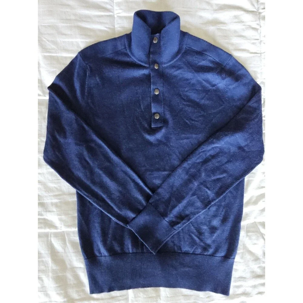 BANANA REPUBLIC Sweater Mens Small Blue Merino Wool Pullover 1/4 Mock Neck